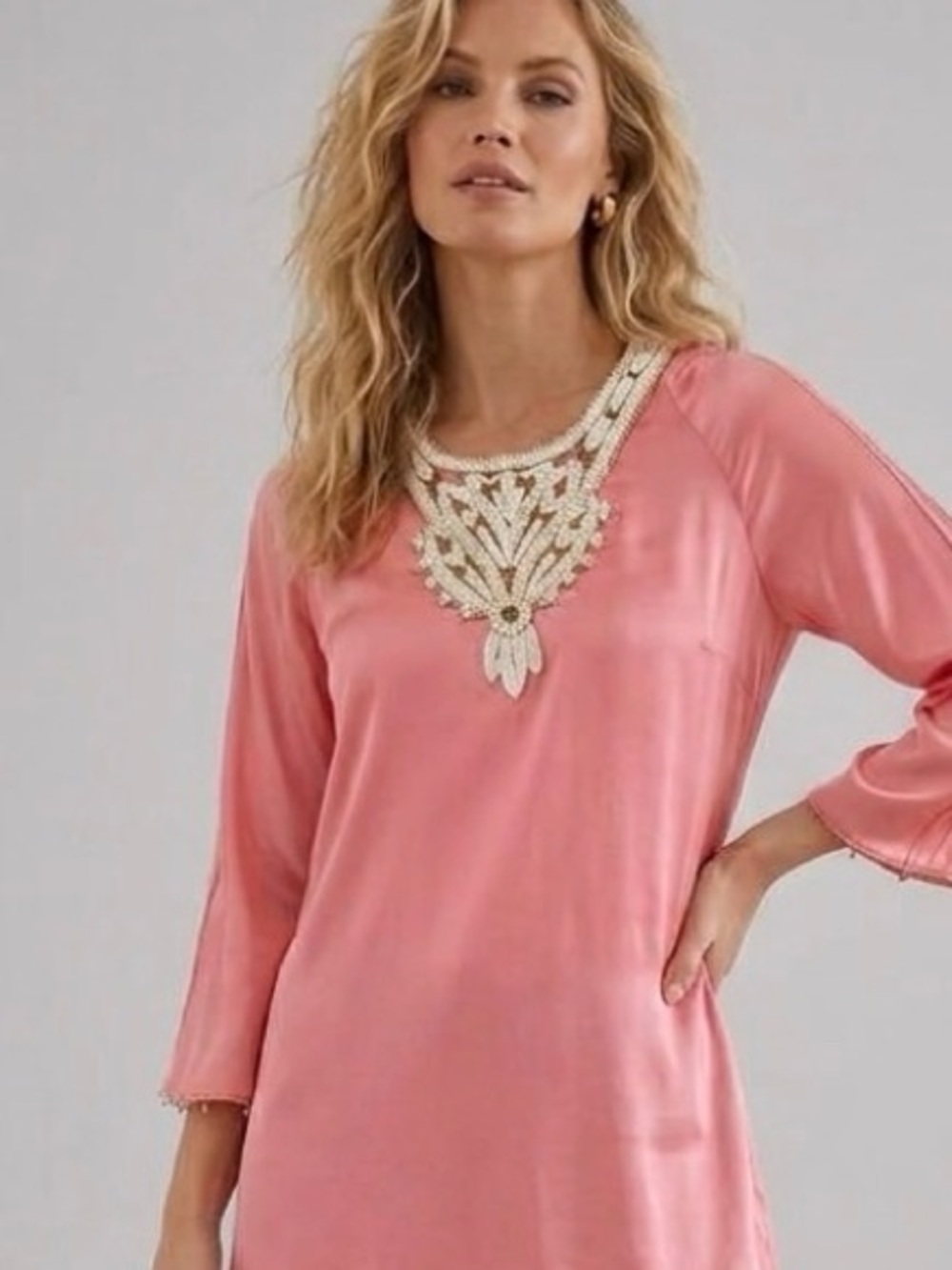 Barbara Bui Pink Embellished Beaded-Neck Tunic